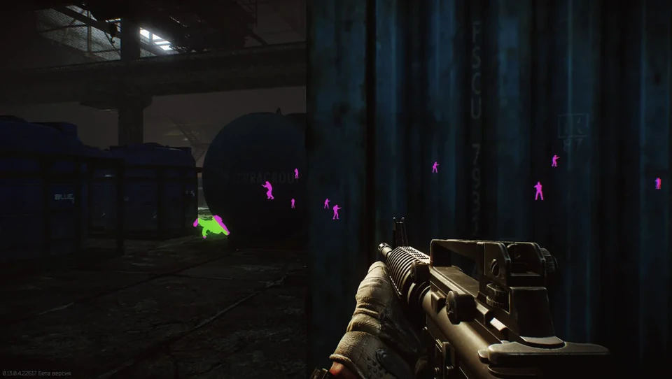 Escape from Tarkov player ESP highlighting PMC and Scav skeletons with HP bars through walls